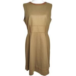 Elie Tahari Transition Modern Minimalist Staple Brown Midi Dress 14 Khaki wool